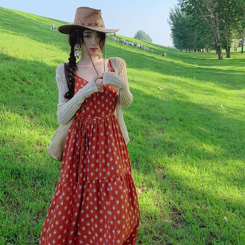 Sundress Patterned Spaghetti Maxi Strap