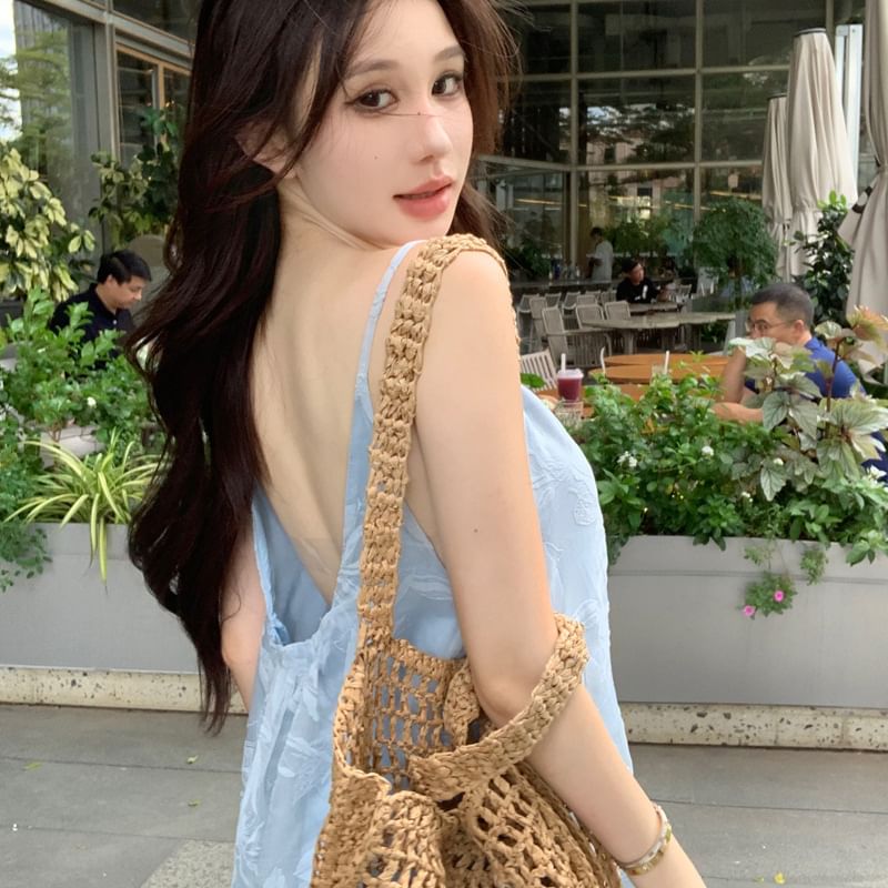 Maxi Spaghetti Leaf Sundress Print Strap