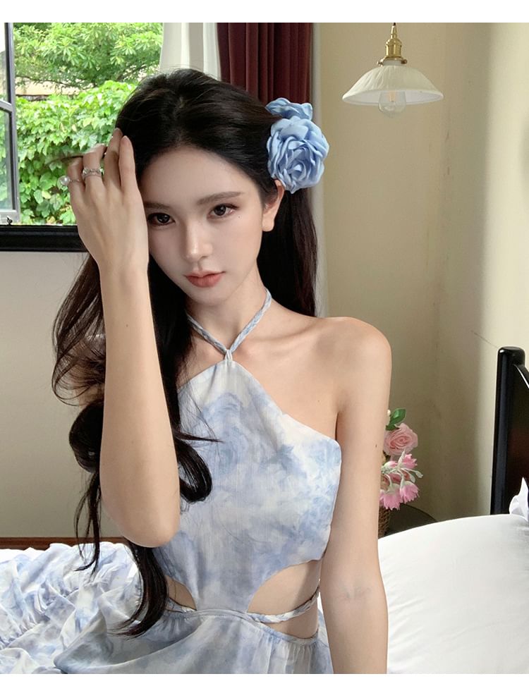 Floral A-Line Maxi Dress Halter Cutout