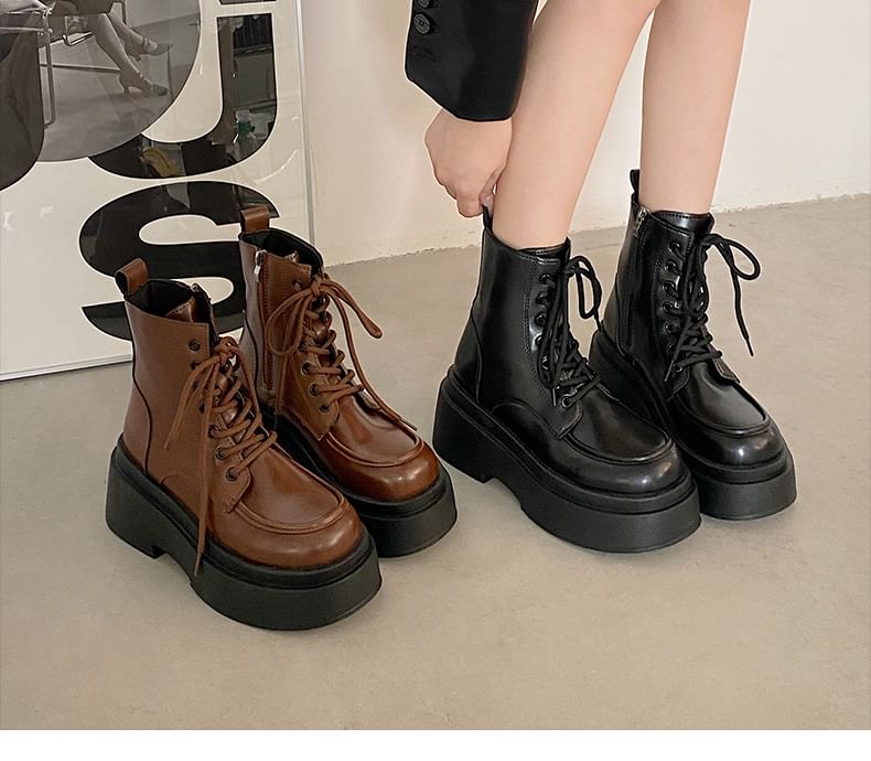 Lace-Up Platform Short Boots