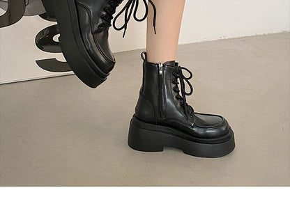 Lace-Up Platform Short Boots