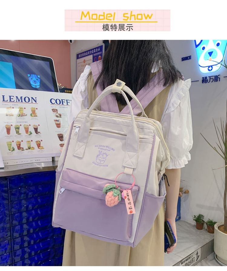 Tone Embroidered Backpack / Nylon Bag Charm Two Set