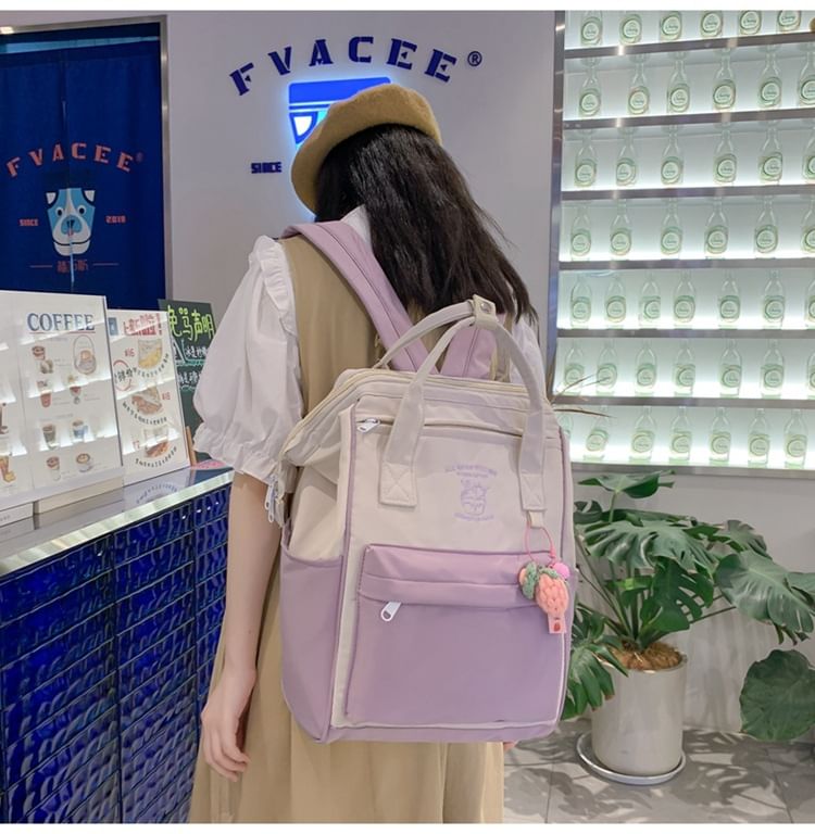 Tone Embroidered Backpack / Nylon Bag Charm Two Set