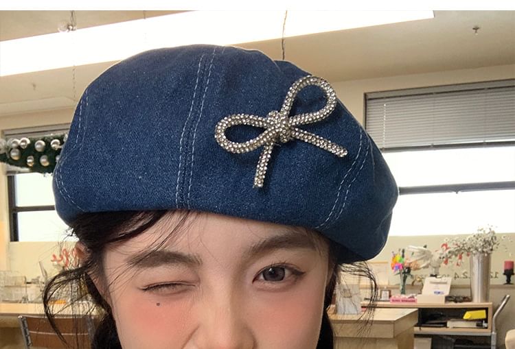 Beaded Ribbon Beret Denim