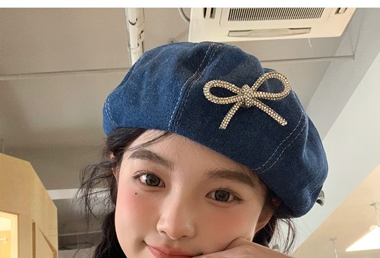 Beaded Ribbon Beret Denim