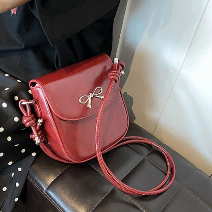 Plain Bow Accent Faux Leather Flap Crossbody Bag