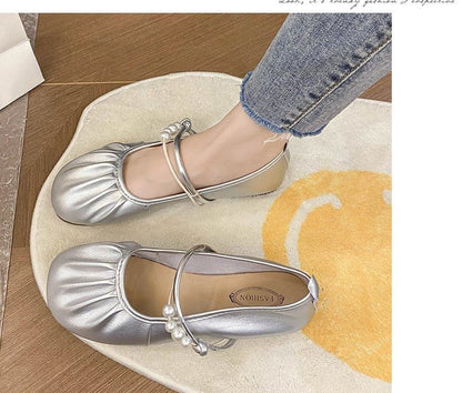 Faux Pearl Ruched Flats