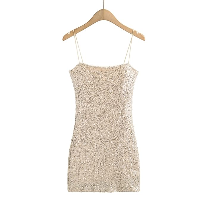 Thin Strap Sequined Mini Bodycon Dress