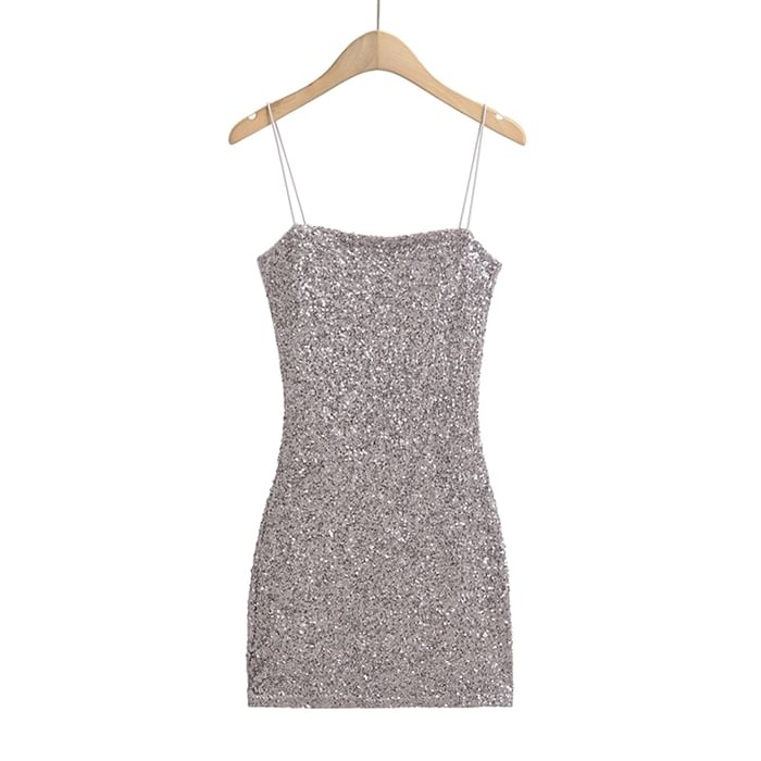 Thin Strap Sequined Mini Bodycon Dress