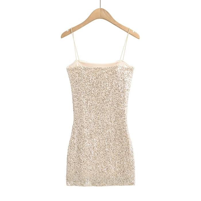 Thin Strap Sequined Mini Bodycon Dress