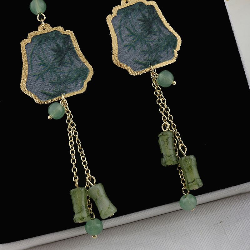 Leaf Faux Gemstone Alloy Dangle Earring