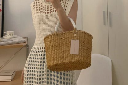 Sleeveless Perforated Plain Knit Dress