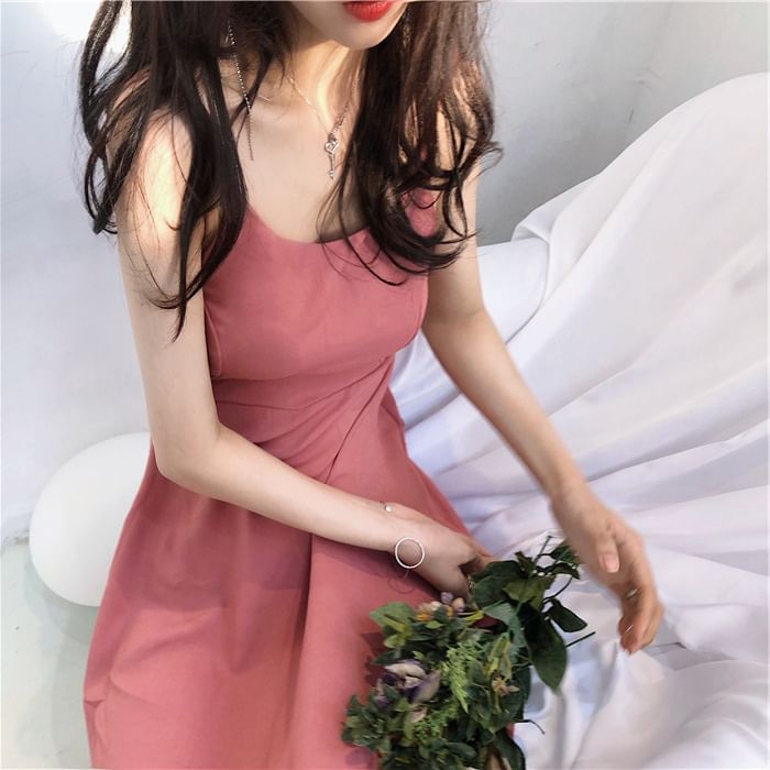 Maxi Spaghetti Back Plain Sundress Open Strap