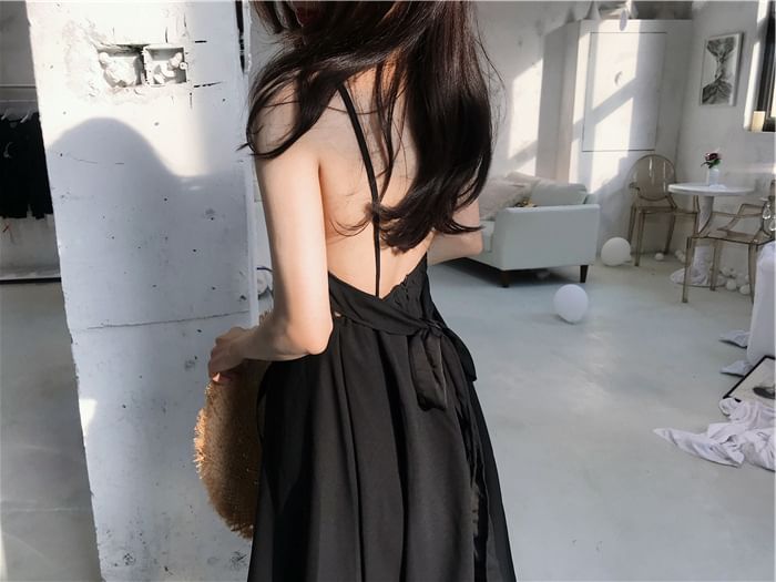 Maxi Spaghetti Back Plain Sundress Open Strap