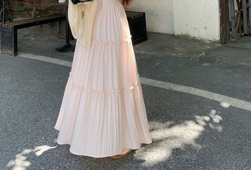 Thin Strap Scoop Neck Solid Maxi A-Line Dress / Solid Cardigan