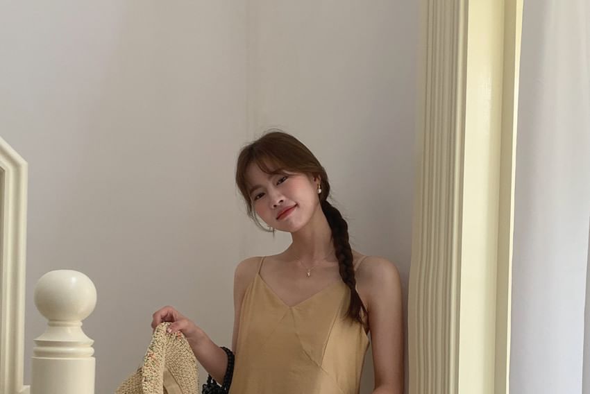 Thin Strap Solid Midi A-Line Dress