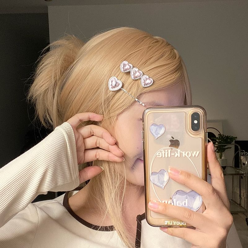 Set of 2: Heart Rhinestone Alloy Hair Clip