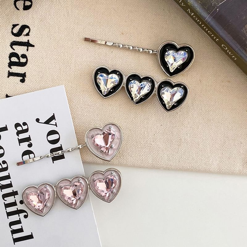 Set of 2: Heart Rhinestone Alloy Hair Clip