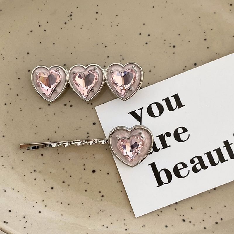 Set of 2: Heart Rhinestone Alloy Hair Clip