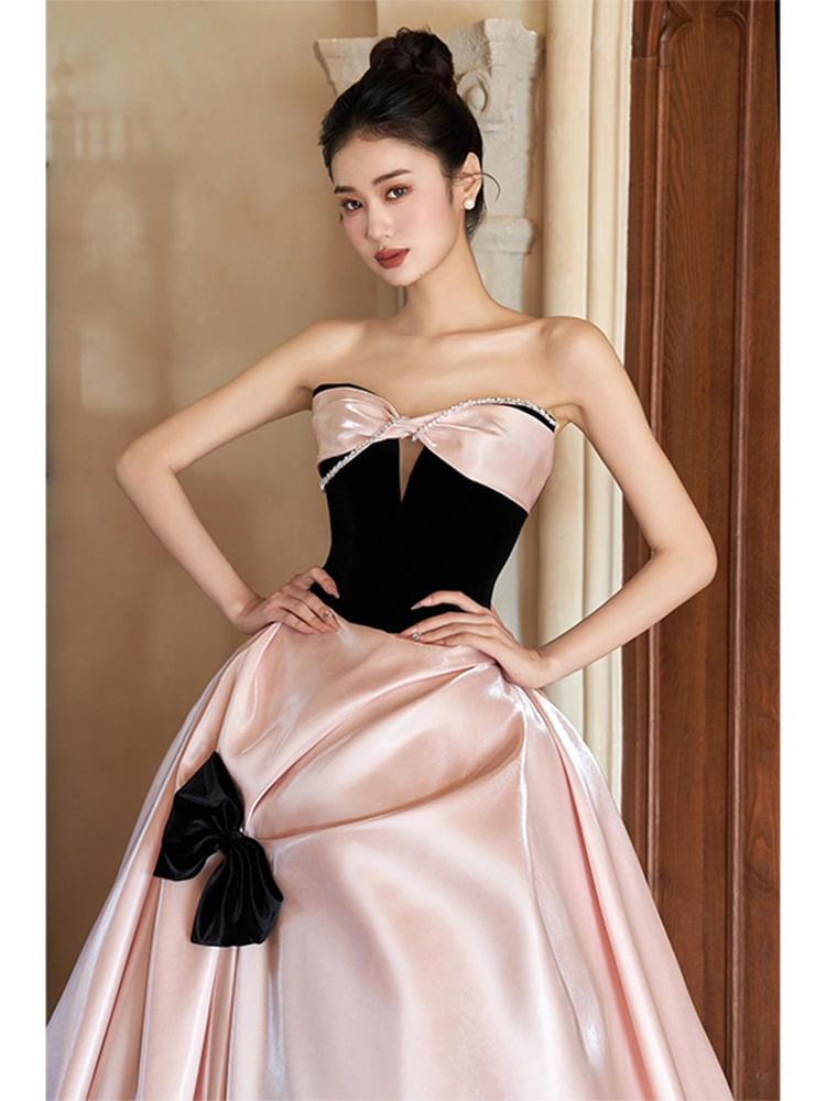 Strapless Bow Two Tone A-Line Evening Dress