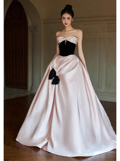 Strapless Bow Two Tone A-Line Evening Dress