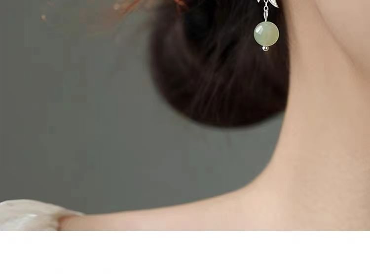 Leaf Faux Gemstone Bead S925 Sterling Silver Dangle Earring