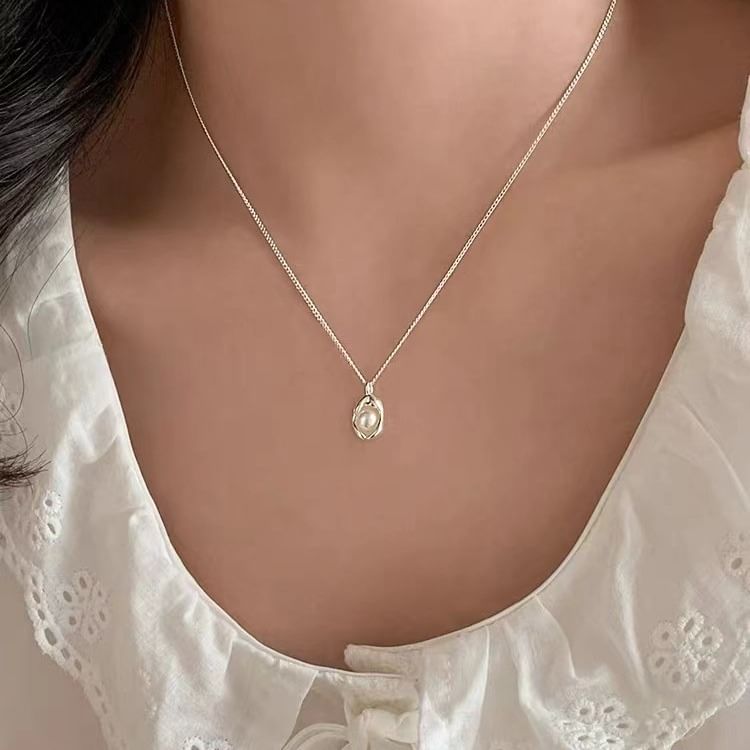 Faux Pearl Pendant S925 Sterling Silver Necklace