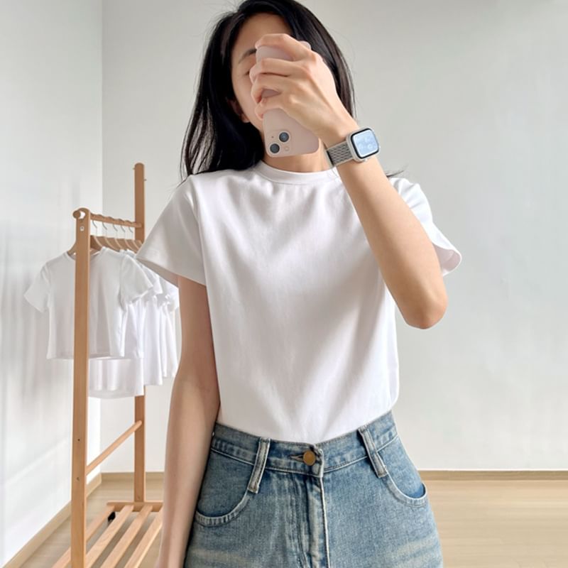 Crew T-Shirt Short-Sleeve Neck Plain