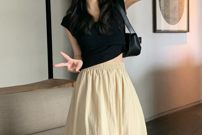 Waist A-Line Skirt Plain Maxi Elastic