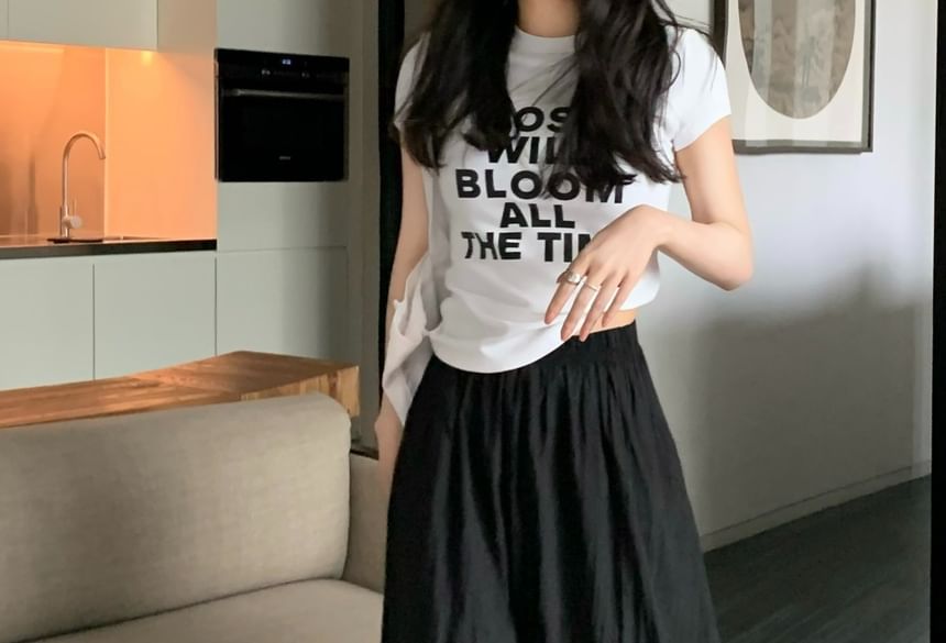 Waist A-Line Skirt Plain Maxi Elastic