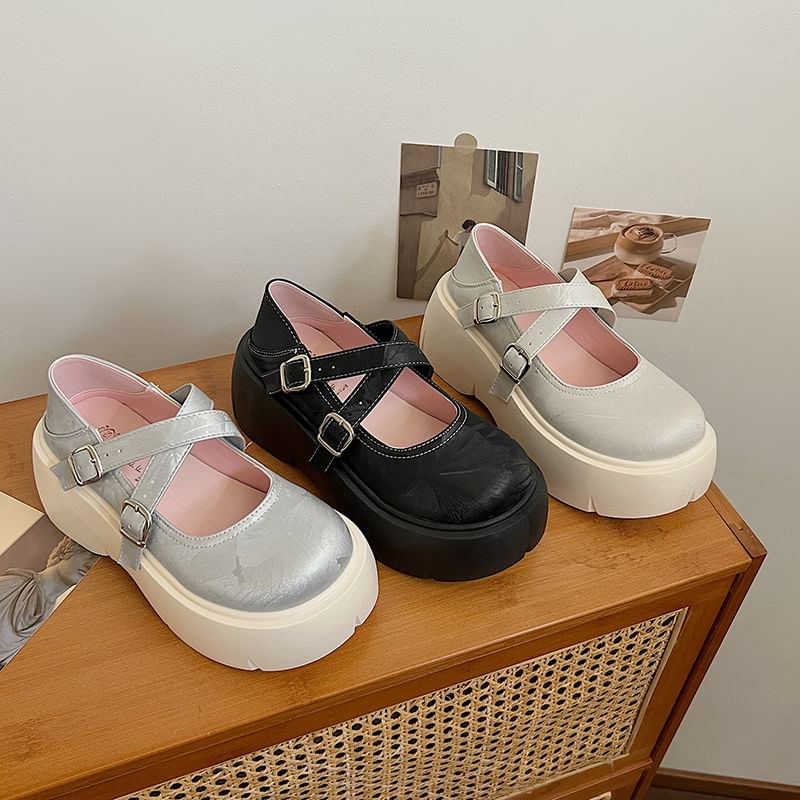 Cross Jane Strap Platform Mary Shoes