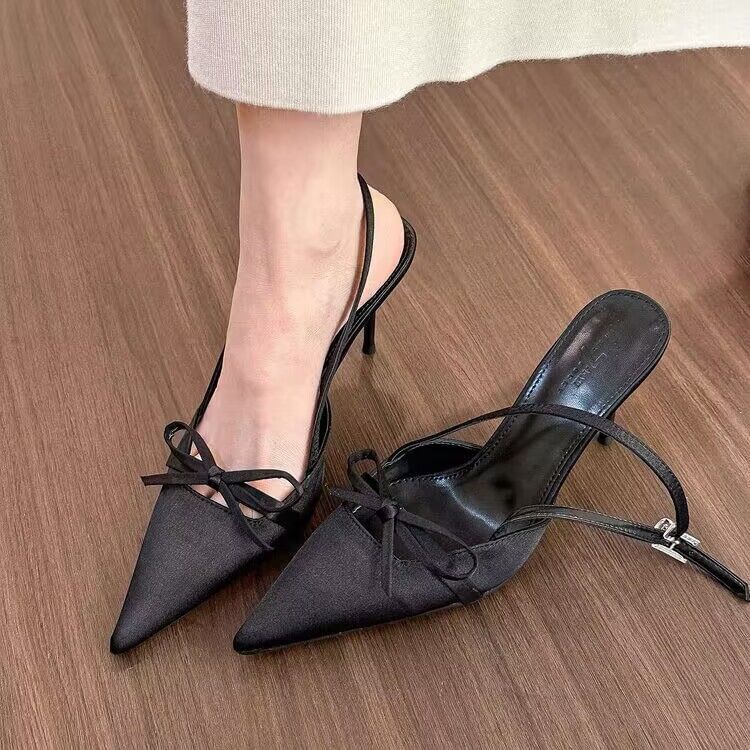 Sandals Bow Stiletto Pointed Slingback