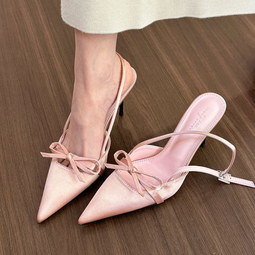Sandals Bow Stiletto Pointed Slingback