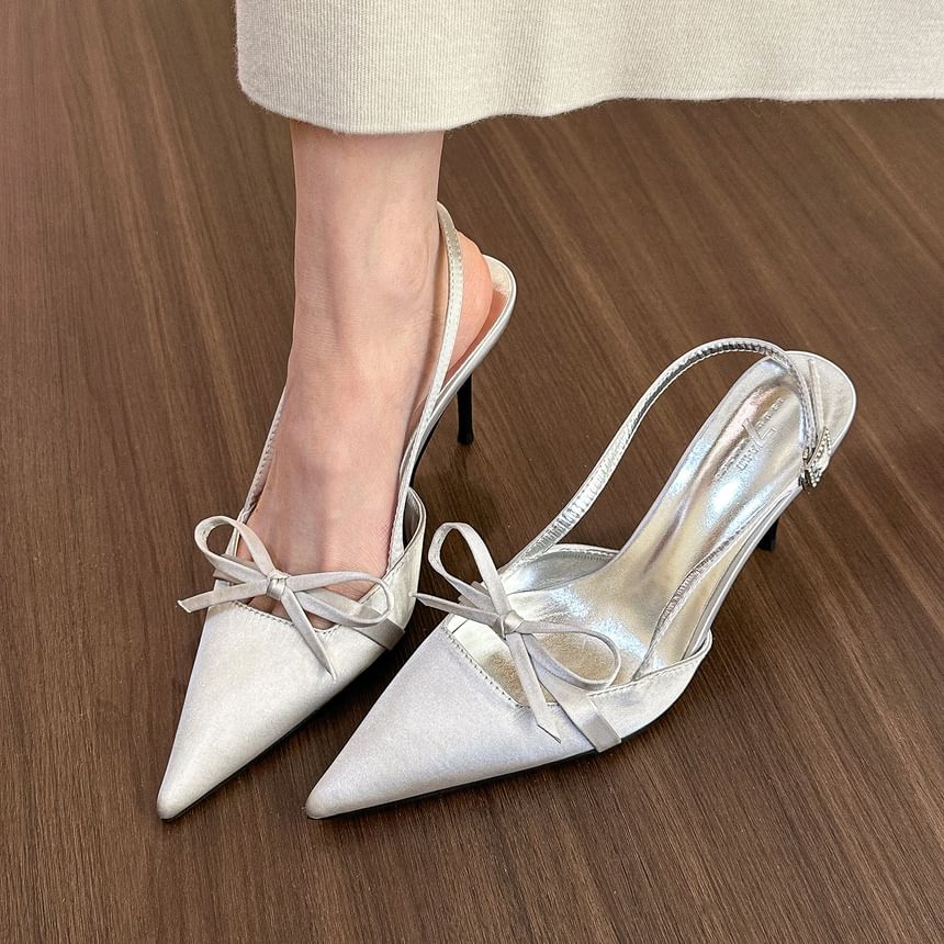 Sandals Bow Stiletto Pointed Slingback