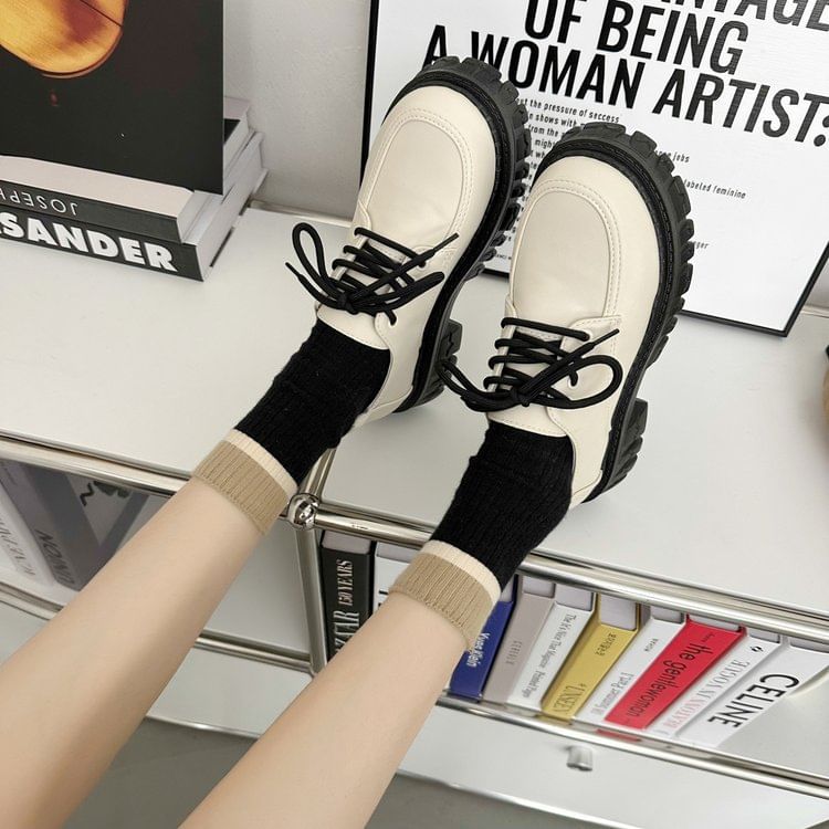 Lace-Up Platform Chunky Heel Derby Shoes