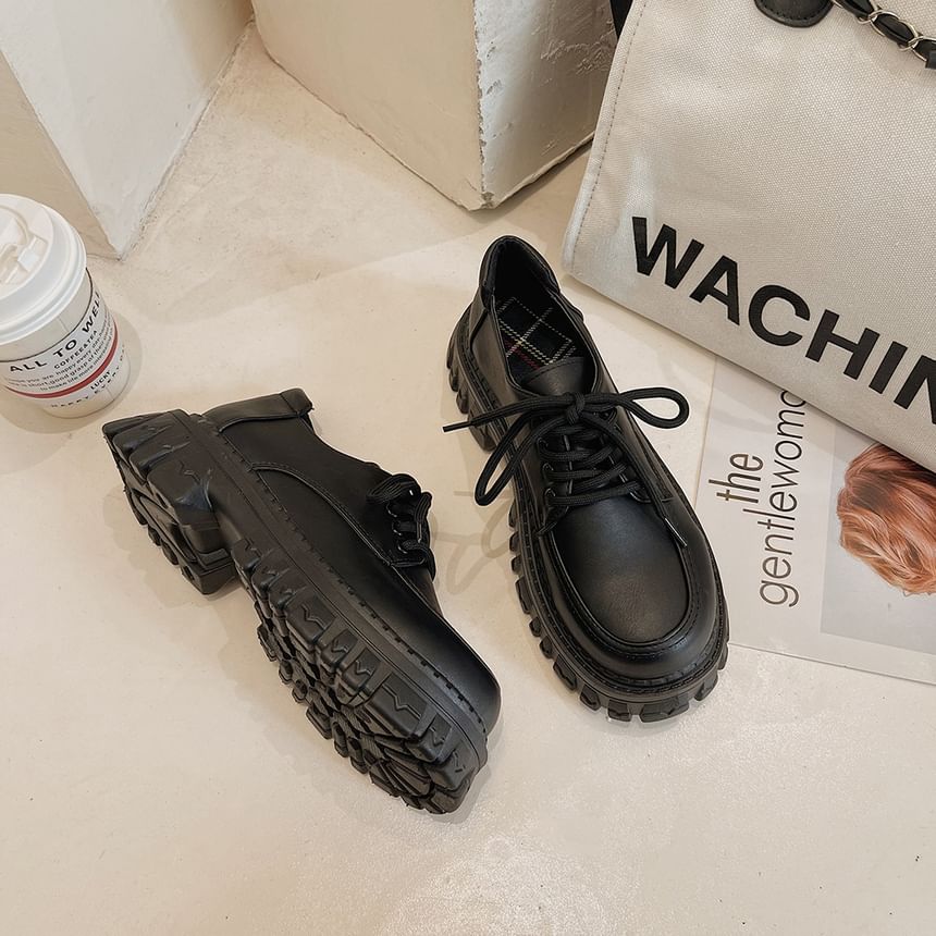 Lace-Up Platform Chunky Heel Derby Shoes