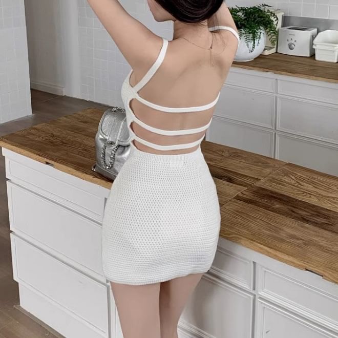 Slim Fit Cutout Knit Mini Dress with Adjustable Straps