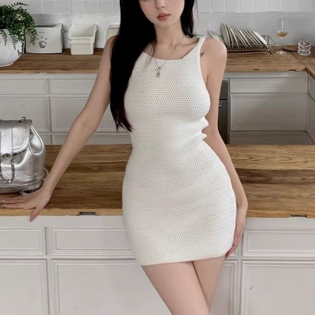Slim Fit Cutout Knit Mini Dress with Adjustable Straps