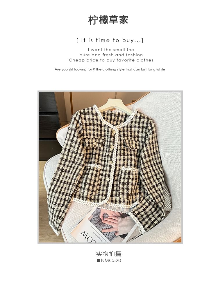 Contrasted Round-Neck Tweed Jacket