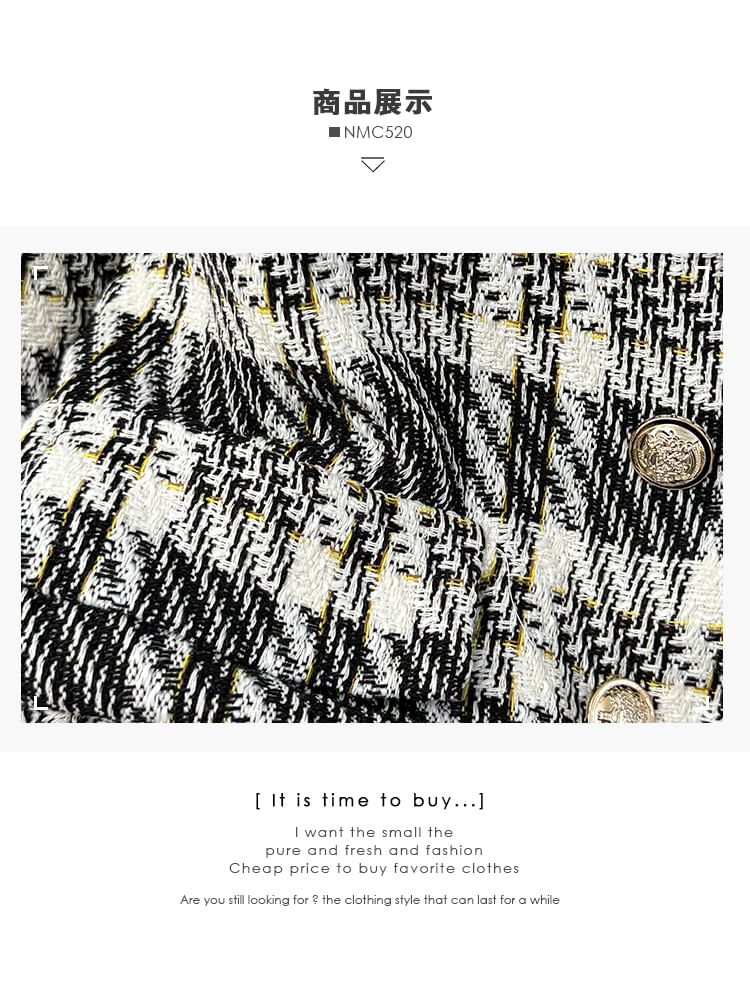 Lapel Double-Breasted Plaid Tweed Jacket