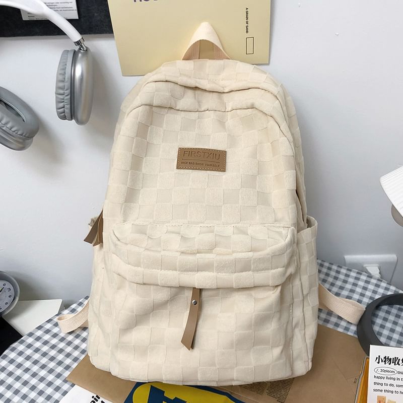 Checked Applique Nylon Backpack