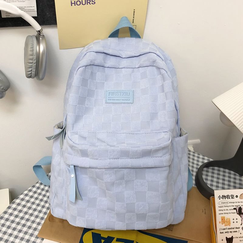 Checked Applique Nylon Backpack