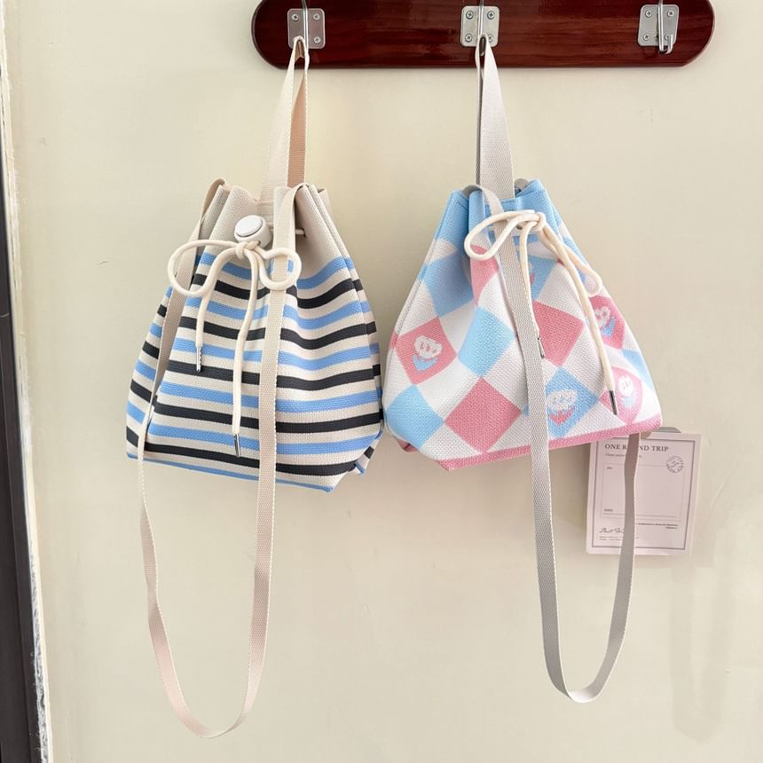 Bag Drawstring Patterned Knit Bucket