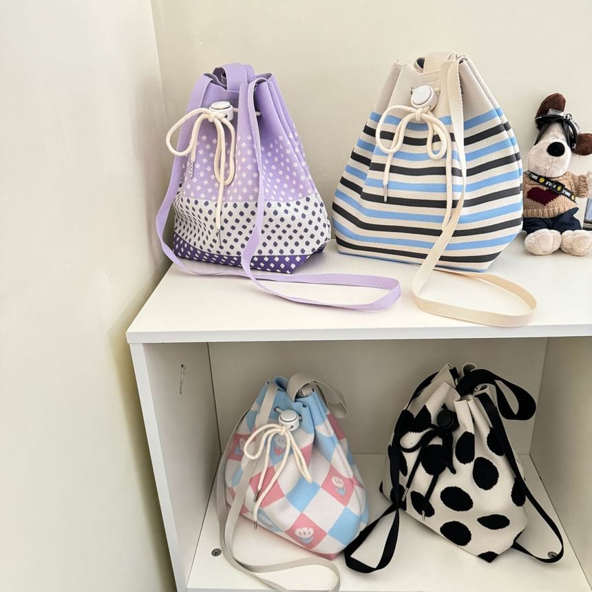 Bag Drawstring Patterned Knit Bucket