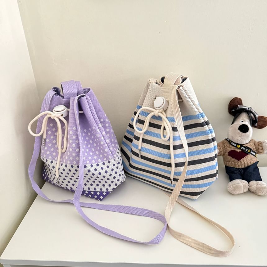 Bag Drawstring Patterned Knit Bucket