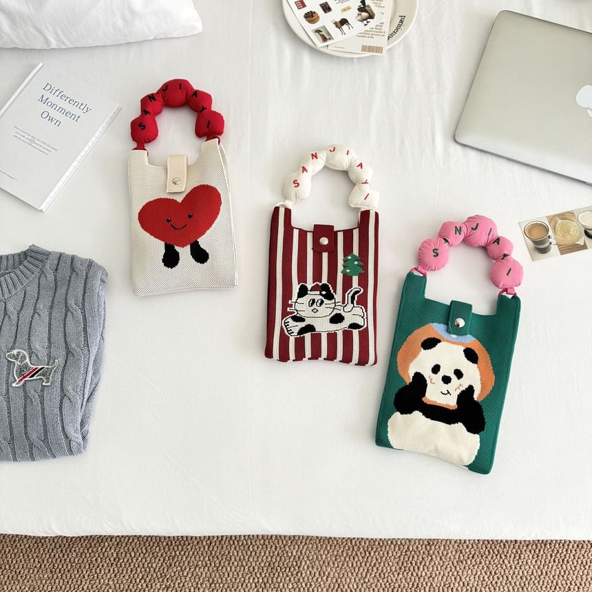 Print Knit Cartoon Handle Top Bag Donut Crossbody