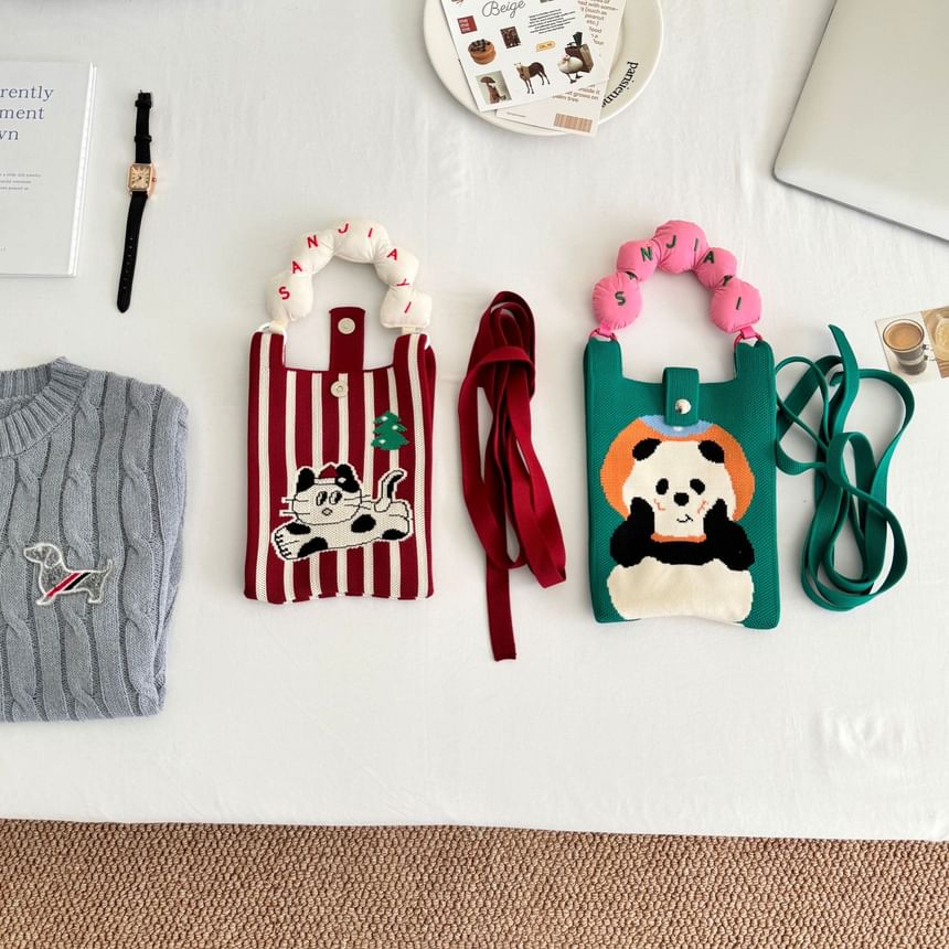 Print Knit Cartoon Handle Top Bag Donut Crossbody