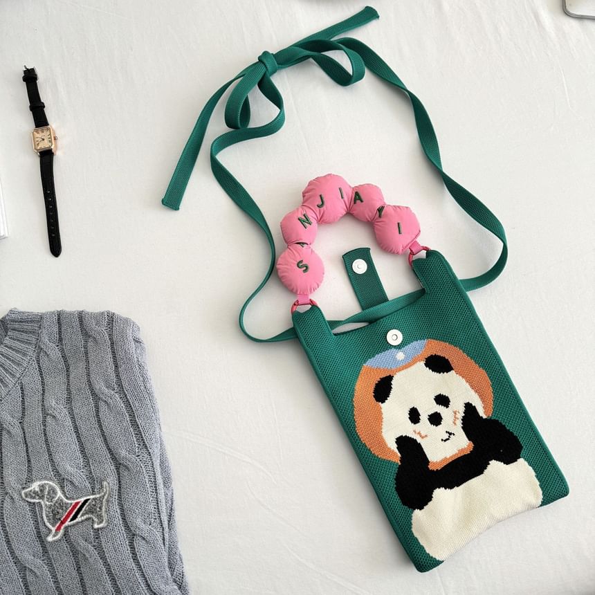 Print Knit Cartoon Handle Top Bag Donut Crossbody