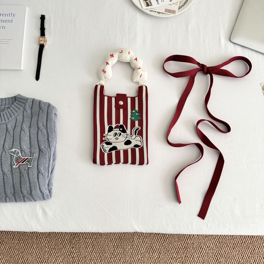 Print Knit Cartoon Handle Top Bag Donut Crossbody