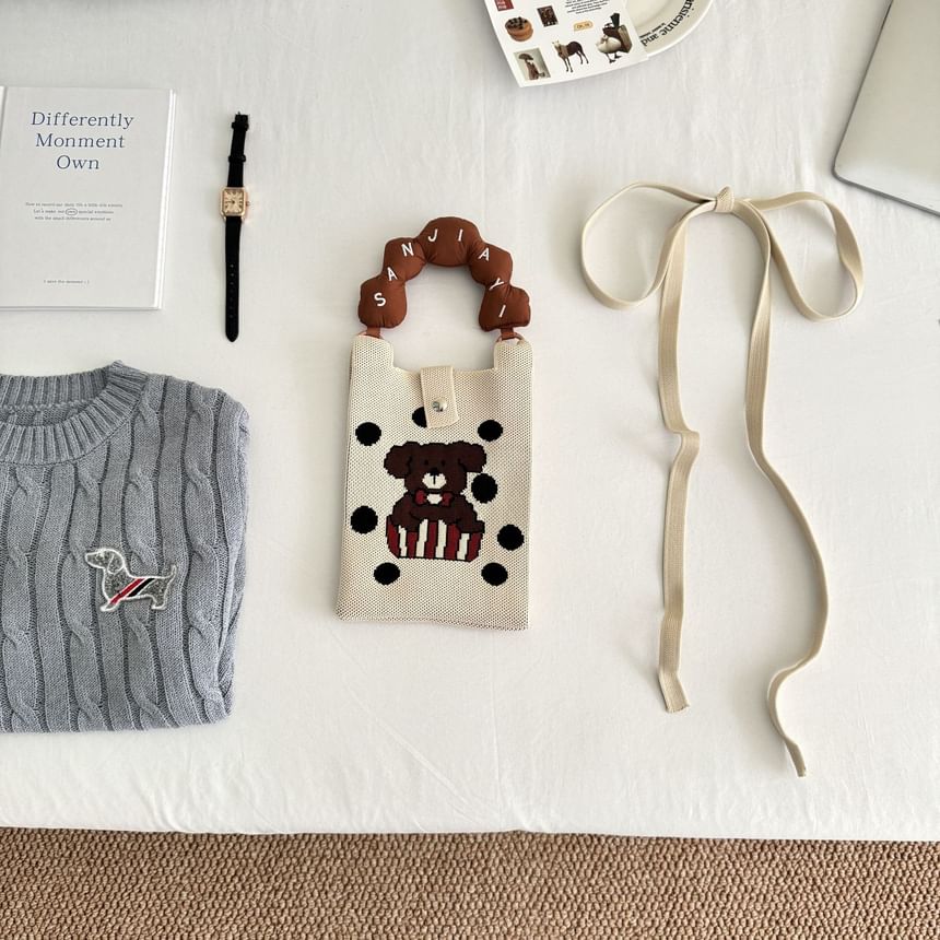 Print Knit Cartoon Handle Top Bag Donut Crossbody